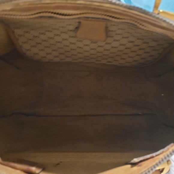 Vintage Large Gucci Micro GG Canvas Handbag Purse Bag Gold Hardware - Picture 9 of 16